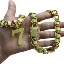 Cordão 15Mm Dubai + Pingente 7 - Banhado A Ouro Cordão 15Mm Dubai + Pingente 7 - Banhado A Ouro