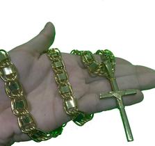 Cordão 15mm Dubai + Pingente Cruz Fio - Banhado A Ouro 18k