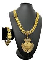 Cordão 15Mm Dubai + Pulseira + Pingente Banhado A Ouro 18K