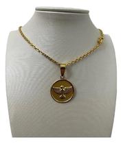 Cordão 2Mm Cadeado Feminino + Pingente Paz Banhado A Ouro18K