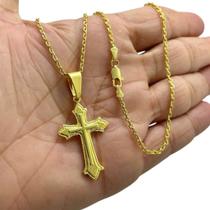 Cordão 2mm Cadeado + Pingente Cruz Templária Banhado a ouro Cordão 2mm Cadeado + Pingente Cruz Templária Banhado a ouro