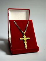 Cordão 3.0 Tijolinho + Pingente Cristo Inre - Banhado a Ouro Cordão 3.0 Tijolinho + Pingente Cristo Inre - Banhado a Ouro