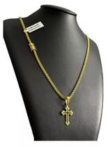 Cordão 3Mm Cadeado Duplo + Cruz Boleada Vada Banhado Ouro Cordão 3Mm Cadeado Duplo + Cruz Boleada Vada Banhado Ouro