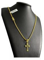 Cordão 3mm Cadeado Duplo + Cruz Boleada Vazada Banhado Ouro Cordão 3mm Cadeado Duplo + Cruz Boleada Vazada Banhado Ouro