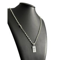 Cordão 3Mm Tijolinho + Pingente Cruz - Banhado A Prata 925
