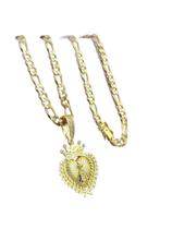 Cordão 3x1 8mm + Pingente Santa Coração Coroa Banhado a Ouro