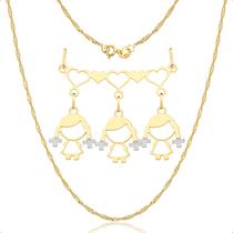 Cordão 45cm Com Canga E Pingentes filhos Meninas Ouro 18k (3 Meninas)