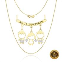 Cordão 45cm Com Canga E Pingentes filhos Meninos e Menina Ouro 18k (2 Meninos e 1 Menina)