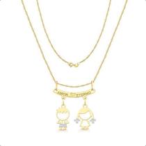 Cordão 45cm Com Canga E Pingentes filhos Ouro 18k