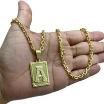 Cordão 4Mm Cadeado + Pingente Letra Placa - Banhado A Ouro Cordão 4Mm Cadeado + Pingente Letra Placa - Banhado A Ouro