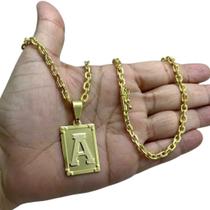 Cordão 4mm Cadeado + Pingente Letra Placa - Banhado a ouro Cordão 4mm Cadeado + Pingente Letra Placa - Banhado a ouro
