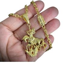 Cordão 4mm Cadeado + Pingente São Jorge - Banhado a ouro