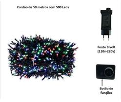 Cordão 500 leds Pisca Pisca Natalino 8 funções 50 metros Bivolt - bijoprata