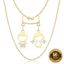 Cordão 50cm Com Canga e Pingentes Filhos Casal Ouro 18k (Casal)