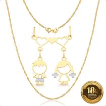 Cordão 50cm Com Canga e Pingentes Filhos Casal Ouro 18k (Casal)