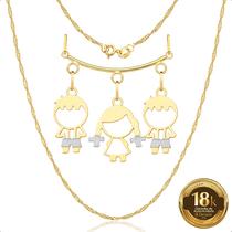 Cordão 50cm Com Canga e Pingentes Filhos Meninos e Menina Ouro 18k (2 Meninos e 1 Menina)