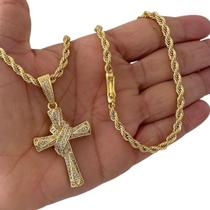 Cordão 5Mm Baiano + Pingente Cruz Amarrada - Banhado A Ouro