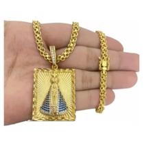 Cordão 5mm Cadeado Duplo Banhado A Ouro + Pingente Santa Cordão 5mm Cadeado Duplo Banhado A Ouro + Pingente Santa
