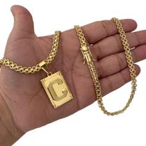 Cordão 5Mm Cadeado Duplo + Pingente Letra - Banhado A Ouro Cordão 5Mm Cadeado Duplo + Pingente Letra - Banhado A Ouro