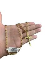 Cordão 5mm Meia Cana + Crucifixo Relevo Banhado A Ouro 18k