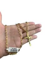 Cordão 5mm Meia Cana + Crucifixo Relevo Banhado A Ouro 18k