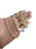 Cordão 5mm Meia Cana + Cruz Face De Cristo Banhado Ouro 18k