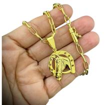 Cordão 5Mm Meia Cana + Pingente Ferradura - Banhado A Ouro