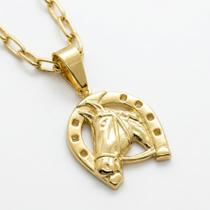 Cordão 5mm Meia Cana + Pingente Ferradura - Banhado a ouro
