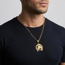 Cordão 5mm Meia Cana + Pingente Ferradura - Banhado a ouro