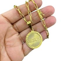 Cordão 5Mm Meia Cana + Pingente Jesus - Banhado A Ouro