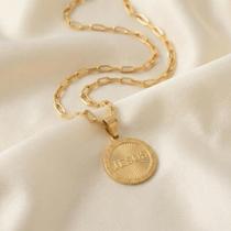 Cordão 5mm Meia Cana + Pingente Jesus - Banhado a ouro