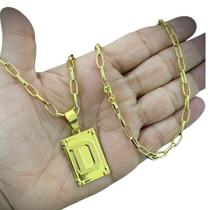 Cordão 5Mm Meia Cana + Pingente Letra - Banhado A Ouro