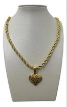 Cordão 6Mm Baiano Feminino + Pingente Coração Re Banhado 18K Cordão 6Mm Baiano Feminino + Pingente Coração Re Banhado 18K