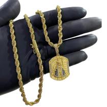 Cordão 6mm baiano + Pingente Nossa Senhora - Banhado a ouro