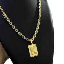 Cordão 6Mm Cadeado + Pingente Letra Placa - Banhado A Ouro