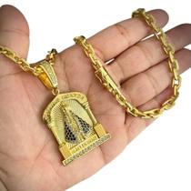 Cordão 6Mm Cadeado + Pingente Nossa Senhora - Banhado A Ouro Cordão 6Mm Cadeado + Pingente Nossa Senhora - Banhado A Ouro