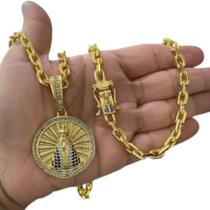 Cordão 6mm Cadeado + Pingente Nossa Senhora - Banhado a ouro Cordão 6mm Cadeado + Pingente Nossa Senhora - Banhado a ouro