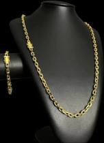 Cordão 70cm + Pulseira 4mm fecho cadeado banhado a ouro 18k