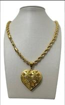 Cordão 8Mm Baiano + Pingente Coração Feminino Banhado Ouro