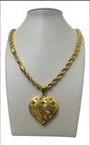 Cordão 8mm Baiano + Pingente Coração Feminino Banhado Ouro Cordão 8mm Baiano + Pingente Coração Feminino Banhado Ouro