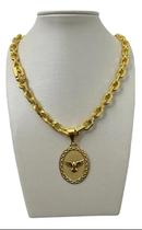 Cordão 8Mm Cadeado Feminino + Pingente Paz Banhado A Ouro18K