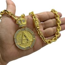 Cordão 8Mm Cadeado + Pingente Letra - Banhado A Ouro Cordão 8Mm Cadeado + Pingente Letra - Banhado A Ouro