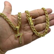 Cordão 8mm Friso + Pingente 7 - Banhado a ouro Cordão 8mm Friso + Pingente 7 - Banhado a ouro