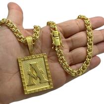 Cordão 8mm Friso + Pingente Letra - Banhado a ouro