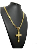 Cordão 8Mm Lacraia + Pingente Cruz Rosto Banhado A Ouro 18K