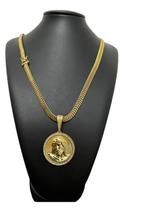 Cordão 8mm Lacraia + Pingente Rosto Cristo Banhado A Ouro Cordão 8mm Lacraia + Pingente Rosto Cristo Banhado A Ouro