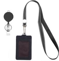 Cordão AMUU com porta-crachá, bobina retrátil, couro PU