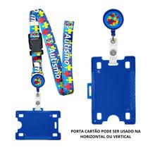 Cordão Autismo Com Roller Clip Autista E Porta Crachá Azul