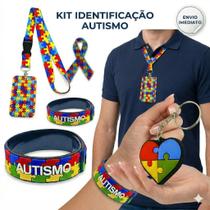Cordão Autismo e Porta Crachá, Kit com Pulseira, Chaveiro e Adesivo Bilhete Único TEA TOD