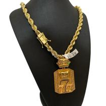Cordão Baiano 13Mm + Pingente 777 Rei - Banhado A Ouro